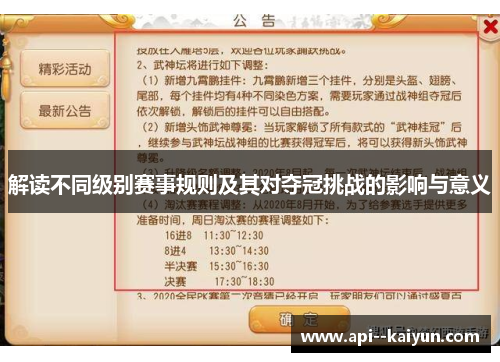 解读不同级别赛事规则及其对夺冠挑战的影响与意义